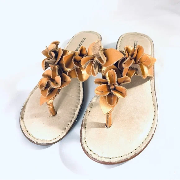 Colorado Opanka Ladies Leather Thongs Sandals Rianna Gold Metallic Size AU 7 - Picture 2 of 14